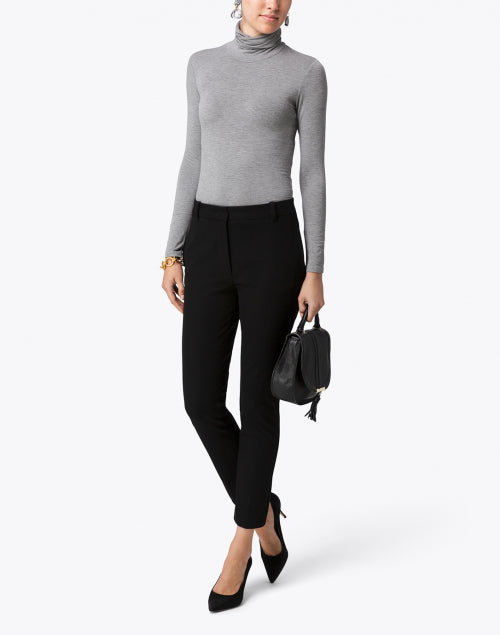 Stretchable Medium Grey Viscose Turtleneck Long - Sleeved Women's Top