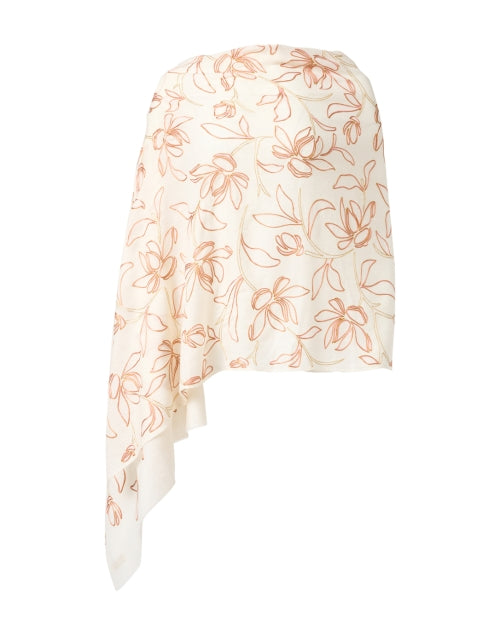 Exquisite Ivory Floral Decorated Merino Wool Fashion Scarf