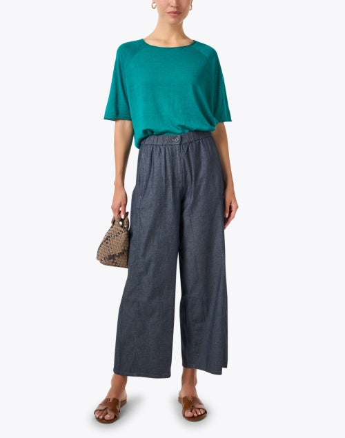 Esmeralda Relaxed-Fit Teal Linen-Cotton Blend Women's Top