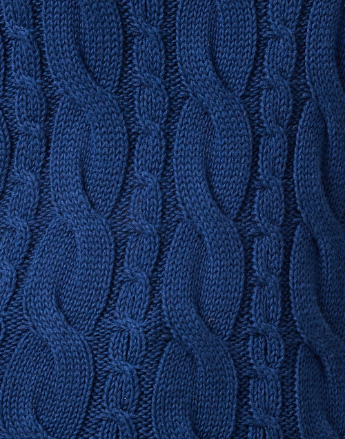 Fall Cobalt Blue Pima Cotton Cable Knit Cozy Mock Neck Sweater
