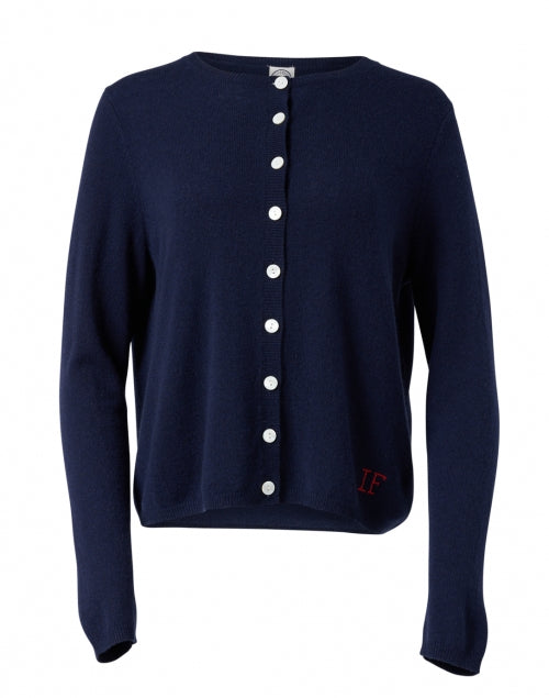Navy Cesaria Merino Wool and Cashmere Blend Semi - Relaxed Cardigan