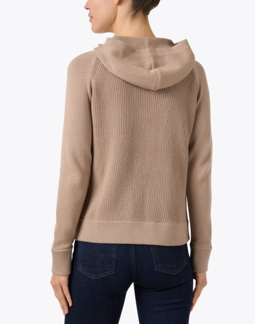 Tan-colored Cotton Zip-up Hooded Casual Jacket for Relaxed Wear