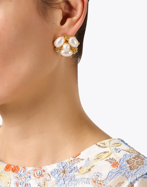 Stylish Gold and Pearl Cluster Post - Back Earrings by Kenneth Jay Lane