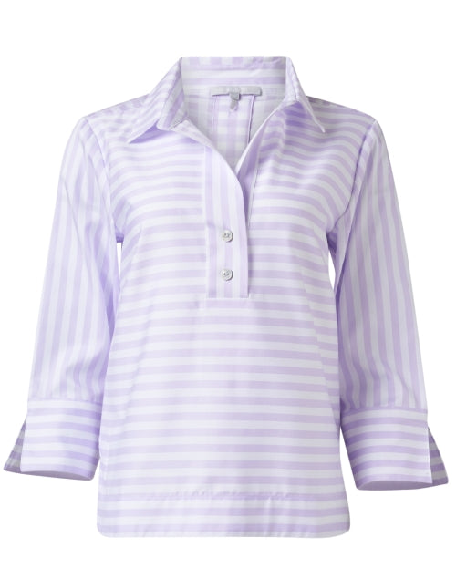 Aileen Women's Lavender and White Striped Cotton Poplin Casual Top