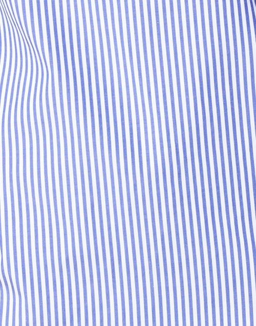 Navy and White Striped Cotton Blend Button - Down Women's Top for Everyday Wear
