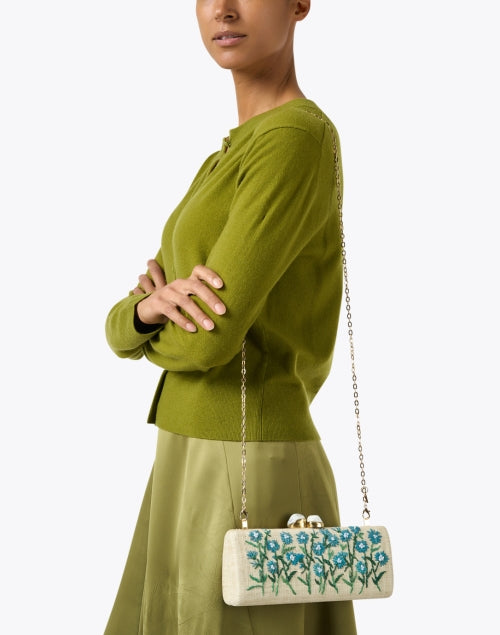Alessandra Stylish Blue Floral Embroidered Handheld Clutch Bag