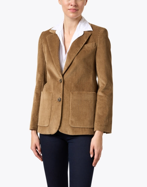 Stylish Afona Tan Soft Cotton Corduroy Double - Breasted Jacket