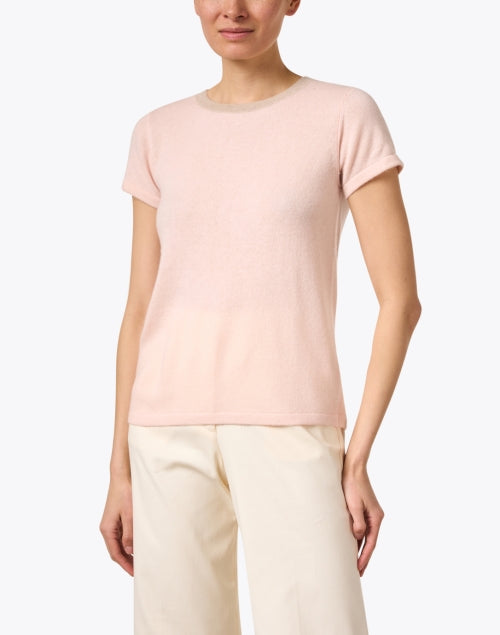 Pink Cashmere Women's Ringer Crew Neck Top for Spring and Summer