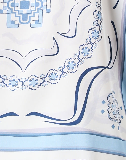 Stylish Blue Women's Scarf-Printed Satin Top for Work and Casual Wear