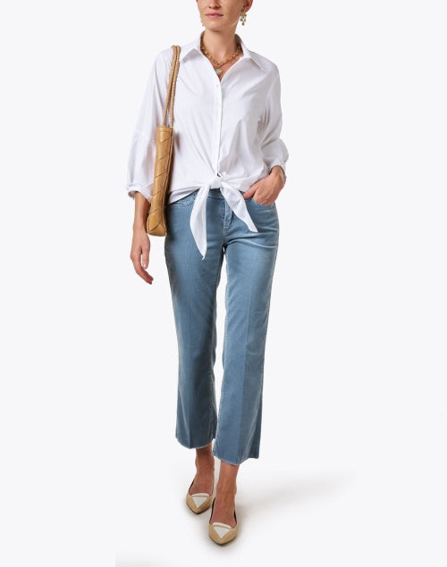 Emmy Women's White Button-Front Shirt with Self-Tie Hem and Balloon Sleeves