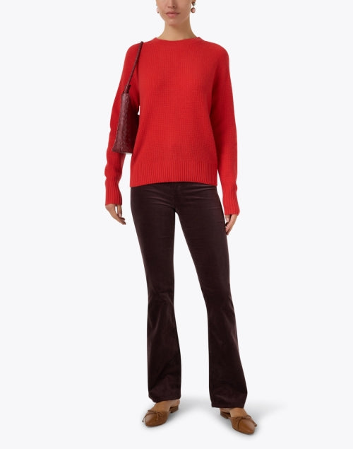 Luxurious Carmine Red Cashmere Waffle Knit Sweater for Versatile Styling