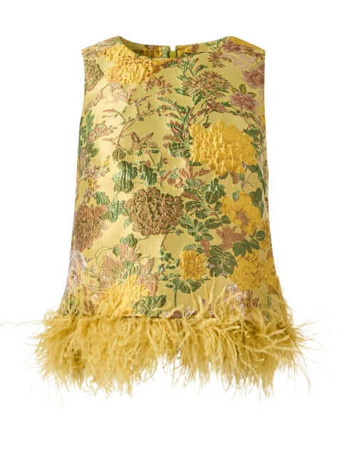 Belmond Feminine Yellow Floral Matelasse Blouse Top