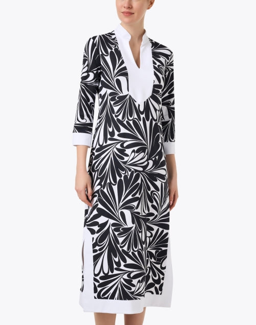Stylish Katie Black and White Patterned Midi Dress for Modern Women