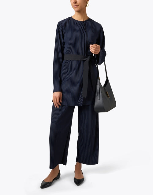 Stylish Fiesta Navy-Colored Pleated and Belted Women's Cardigan
