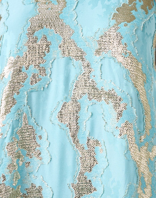 Elegant Adelina Turquoise and Gold-Colored Jacquard Evening Dress