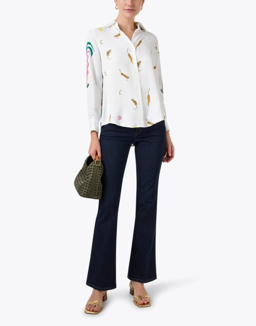 Vilagallo Mafalda Women's White Silk Top with Multicolored Playful Pool Print