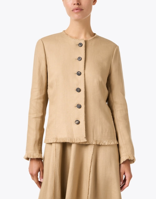 Stylish Lightweight Tan Linen Fringe-Trimmed Jacket for Modern Women