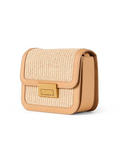 New Season Tan Leather and Woven Straw Detailing Desi Crossbody Bag