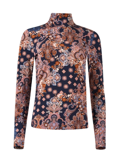 Piper Multicolored Printed Slim - Stretch Women's Turtleneck Top