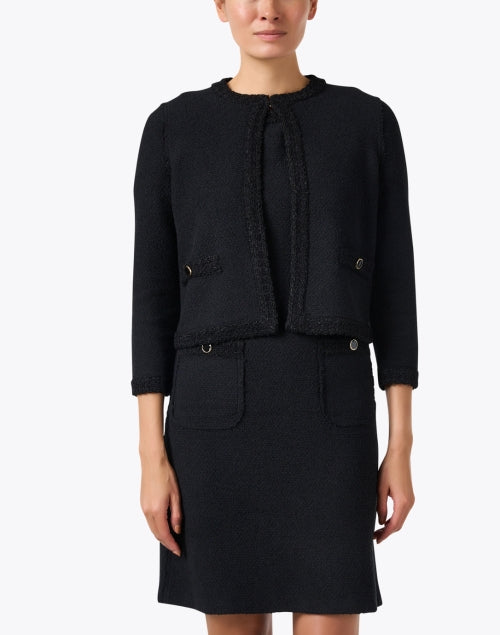 Stylish Black Boucle Knitted Women's Jacket for a Refined Look