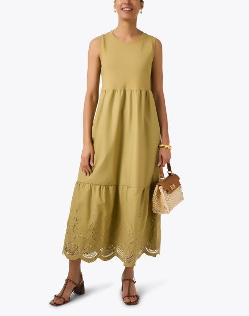 Elegant Cotton Mustard-Colored Eyelet Hem Maxi Dress for Women