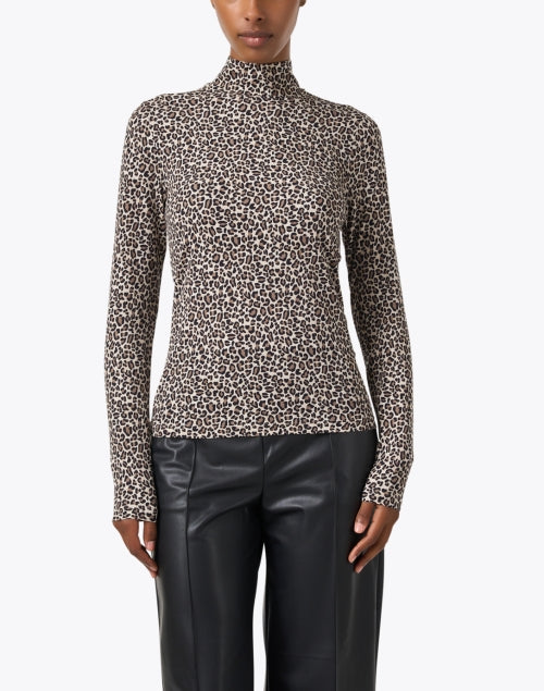 Lee Women's Stylish Leopard Print Slim - Stretch Turtle Neck Top