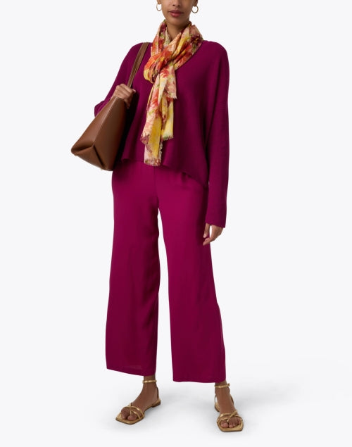 Elegant Rhapsody Magenta Silk Ankle-Length Elasticated Pants