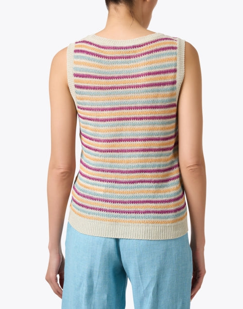 Weekend Max Mara's Stylish 100% Linen Multi - Stripe Sleeveless Sweater