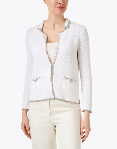 Sabrina Soft Cotton Blend Multi - Color Contrast Stitching Women's Cardigan