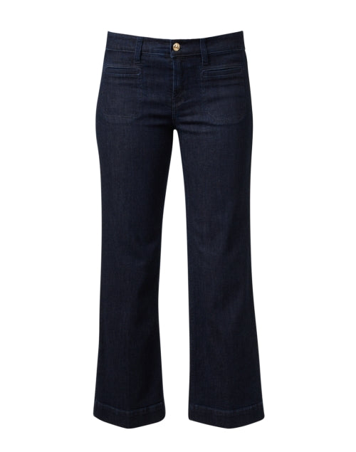 Tess Comfortable Dark Wash Wide - Leg Cotton Blend Denim Pant