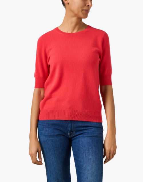 Stunning Red Short Sleeve 100% Cashmere Sweater for Women