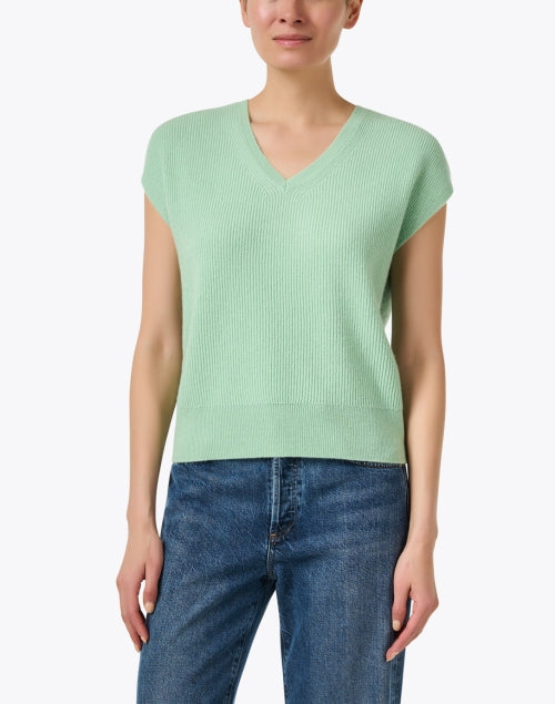 Stylish Green Cashmere Cap Sleeve Knit Sweater for Versatile Wear