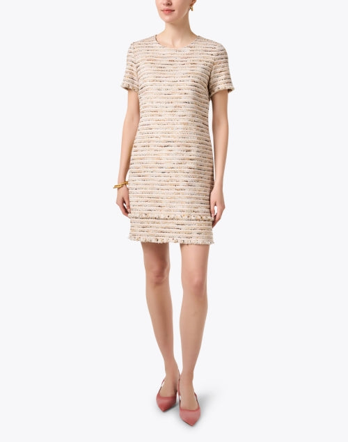 Melania Women's Beige Tweed Classic Shift Dress for Various Occasions