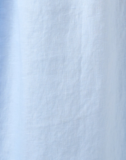 Elegant Blue 100% Linen A-Line Dress with Mandarin Collar