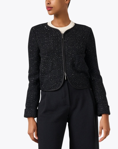 Stylish Black Lurex Cropped Jacket by Emporio Armani