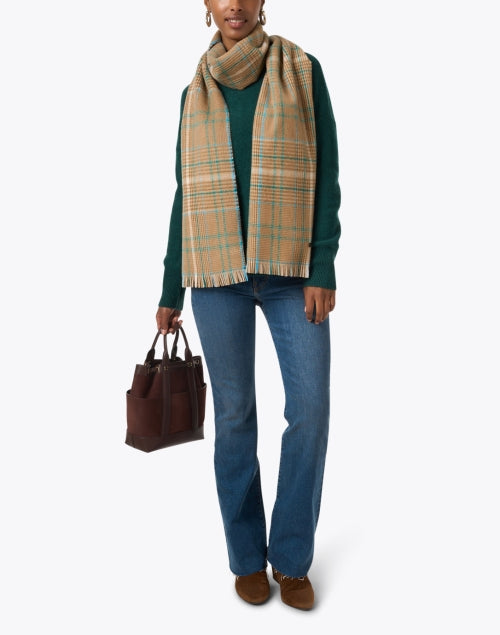 Marc Cain's Fashionable Brown Checked Wool Scarf for Seasonal Layering
