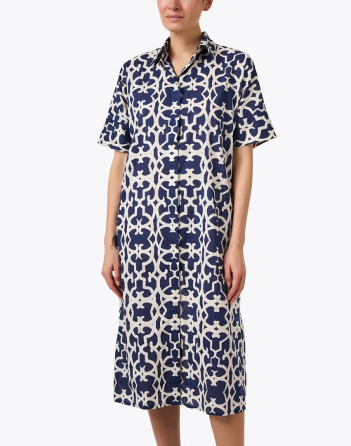 Thelma Navy-Printed Cotton Women's Dress for Warm Weather