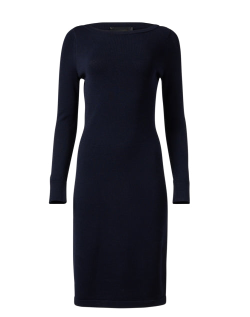 Navy Blue Classic American Luxury Boatneck Women's Dress