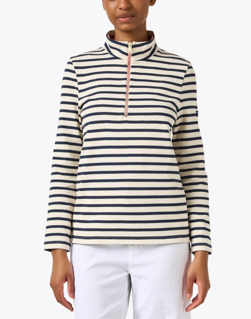 Meri Stylish Navy and Cream Striped Cotton Top for Transitional Wear