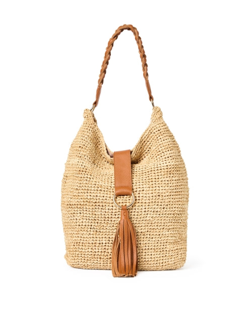 Laggo Sorrento Style Tan Raffia Shoulder Bag with Tassel and Braided Leather Handle
