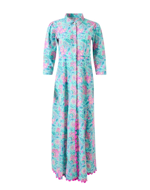 Stylish Aqua and Pink Floral Print Women's Dress