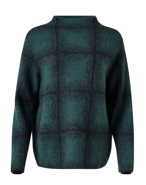 Vibrant Green Plaid Funnel Neck Relaxed Sweater