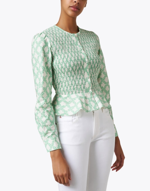 Stylish Francesca Women's Green Lattice Print Cotton Peplum Top