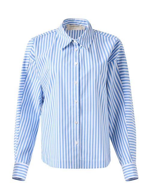 Stylish Emersyn Cotton Shirt with Blue Stripes and Stretch