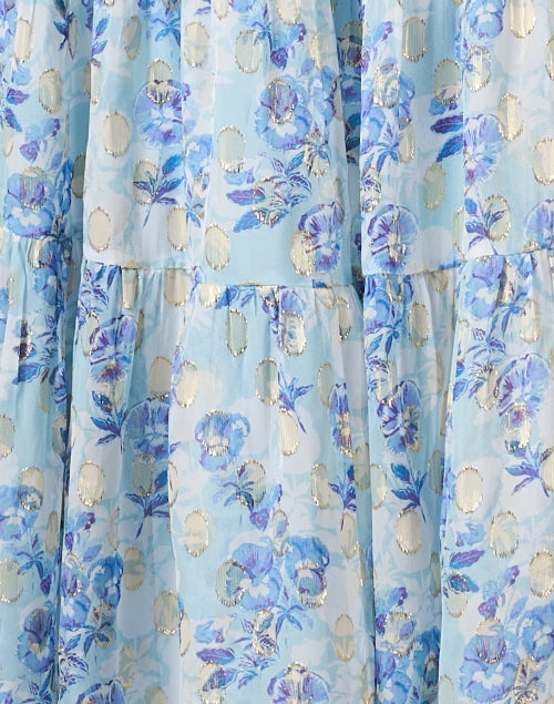 Stunning Blue Floral Lurex-Print Women's Summer Dress