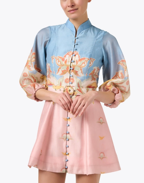 Valencia Women's Mini Dress with Pink and Blue Print