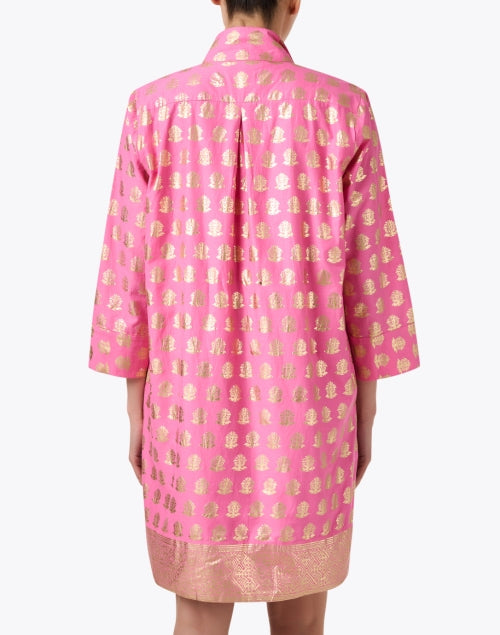 Stylish Helen Pink and Golden Print Women's Cotton Summer Dress