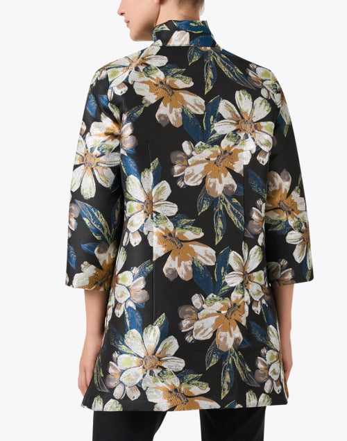Stylish Rita Black Floral Jacquard Longline Jacket for Special Events