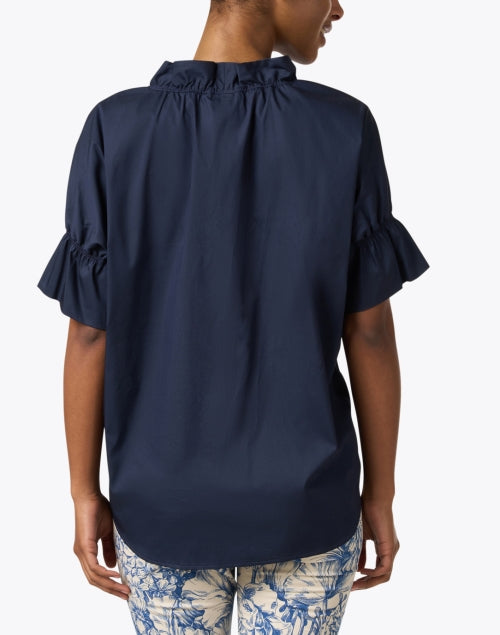 Navy Blue Ruffled Neck Women's Fashion Top by Crosby