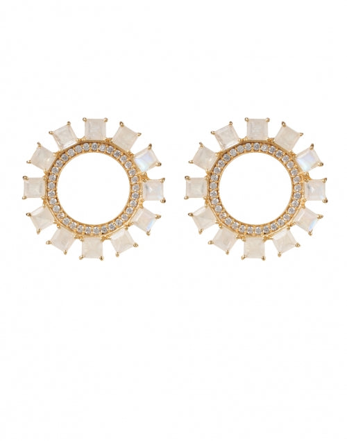 Gorgeous Gold-Plated Brass Circle Hoop Earrings with Moonstones and Pave Zirconia Crystals by Atelier Mon